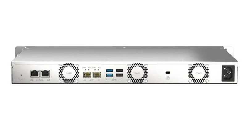 QNAP TS-435XEU-4GB Rack NAS 1U yandan ya da arkadan görünüm