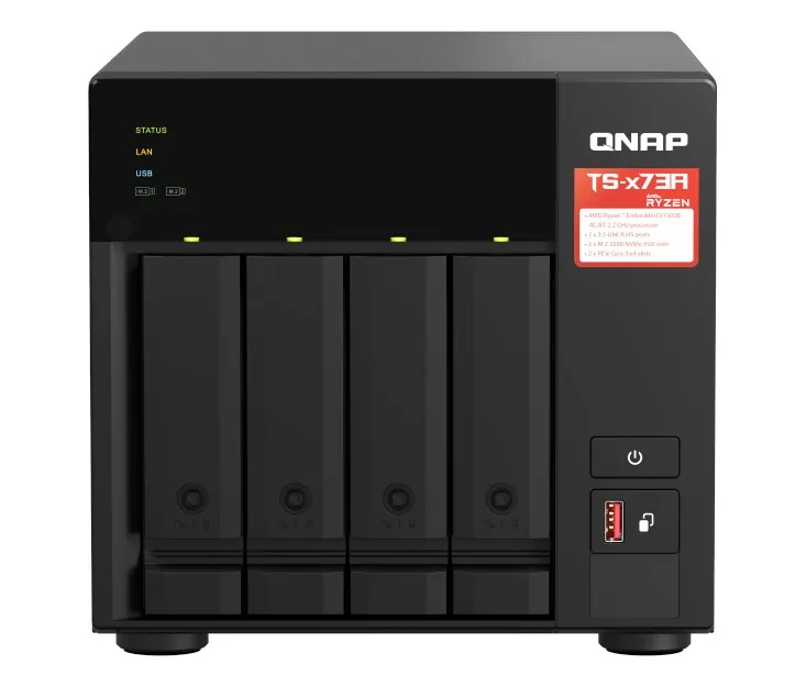 QNAP TS-473A-8G (4x3.5") Tower NAS önden görünüm