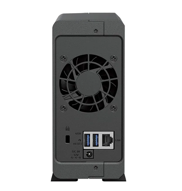 Synology DS124 (1x3.5") Tower NAS yandan ya da arkadan görünüm