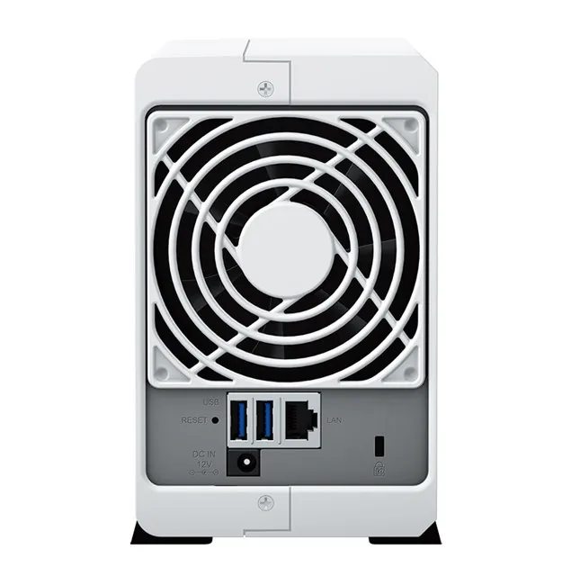 Synology DS223J Tower NAS yandan ya da arkadan görünüm